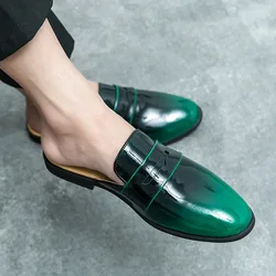 Designer Slippers Men Mules Coiffeur Patent Leather Slippers Men Half Shoes for Men Slippers Luxury Black Homens Sapatos Casuais