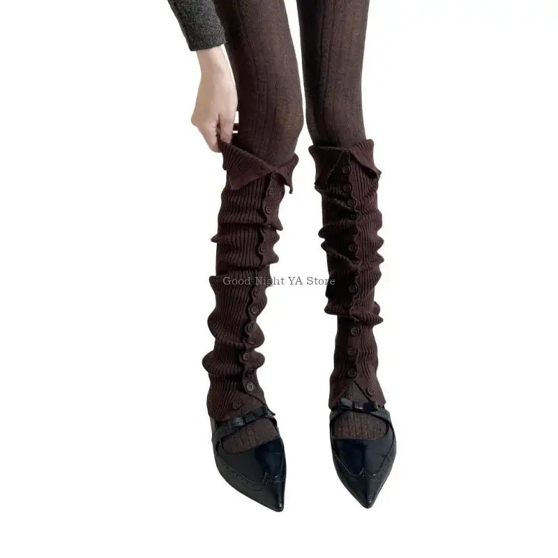 

Thermal Acrylic Leg Covers Retro Button Design Lightweight Winter Fashion Item