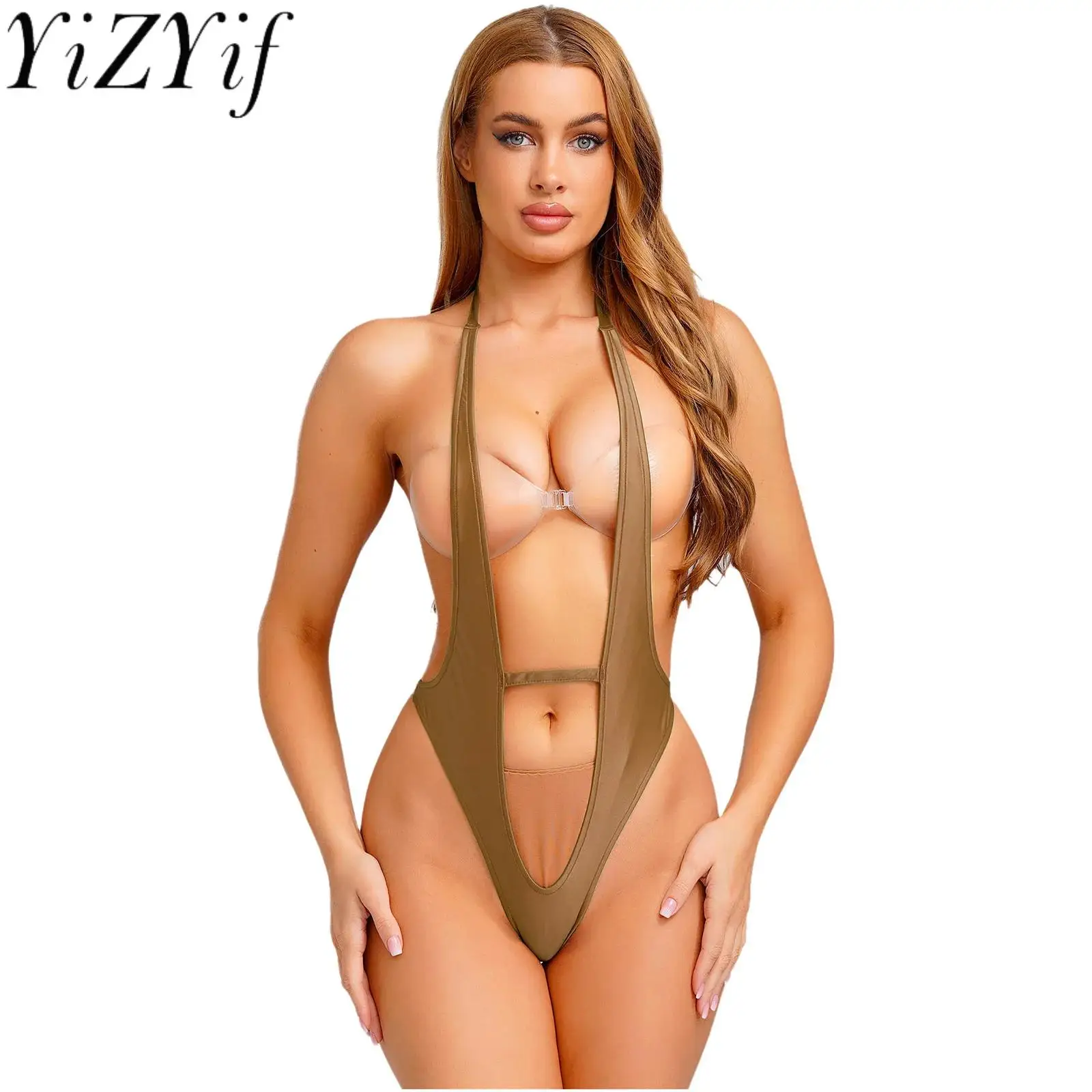 

Women Sexy Mini Bikini Swimsuits Halter Backless Sling Shot Deep V Bodysuit One Piece Bathing Suit Private Pool Party Beachwear