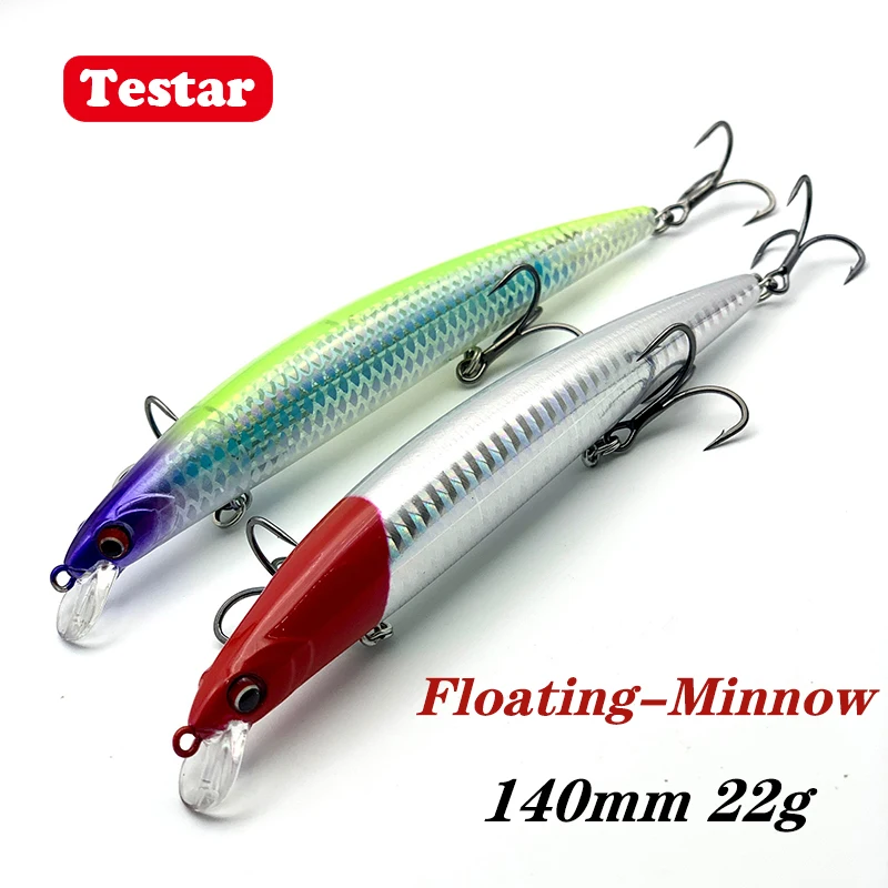 140mm 22g Testar Fishing Lure Floating Minnow Bait Long Casting Saltwater Wobbles Japan Laser Hard Stickbait Bass Perch Trout