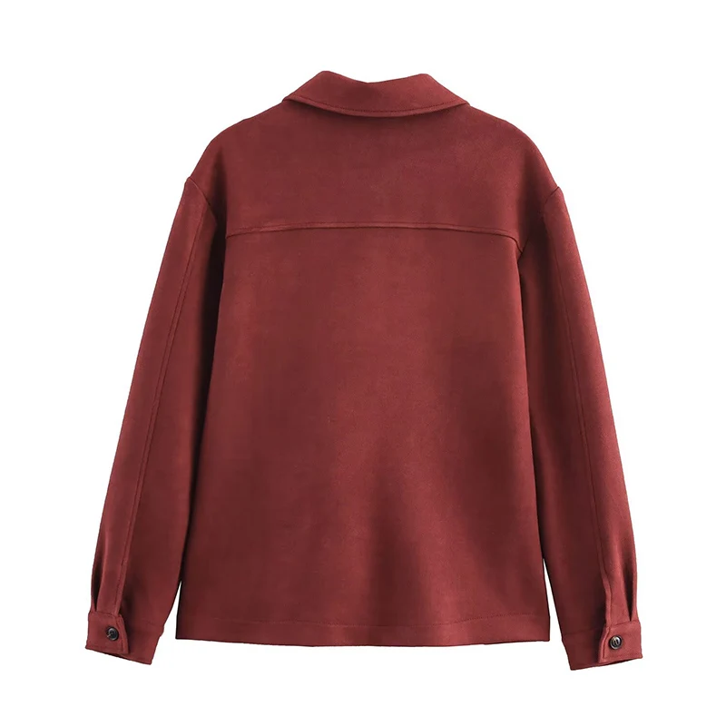 Herbst 2025, neue Damen-Retro-modische Wildlederjacke, Knopfleiste, Vordertaschendesign, geeignet für tägliche Ausflüge, Herbstkleidung, Trafizaran