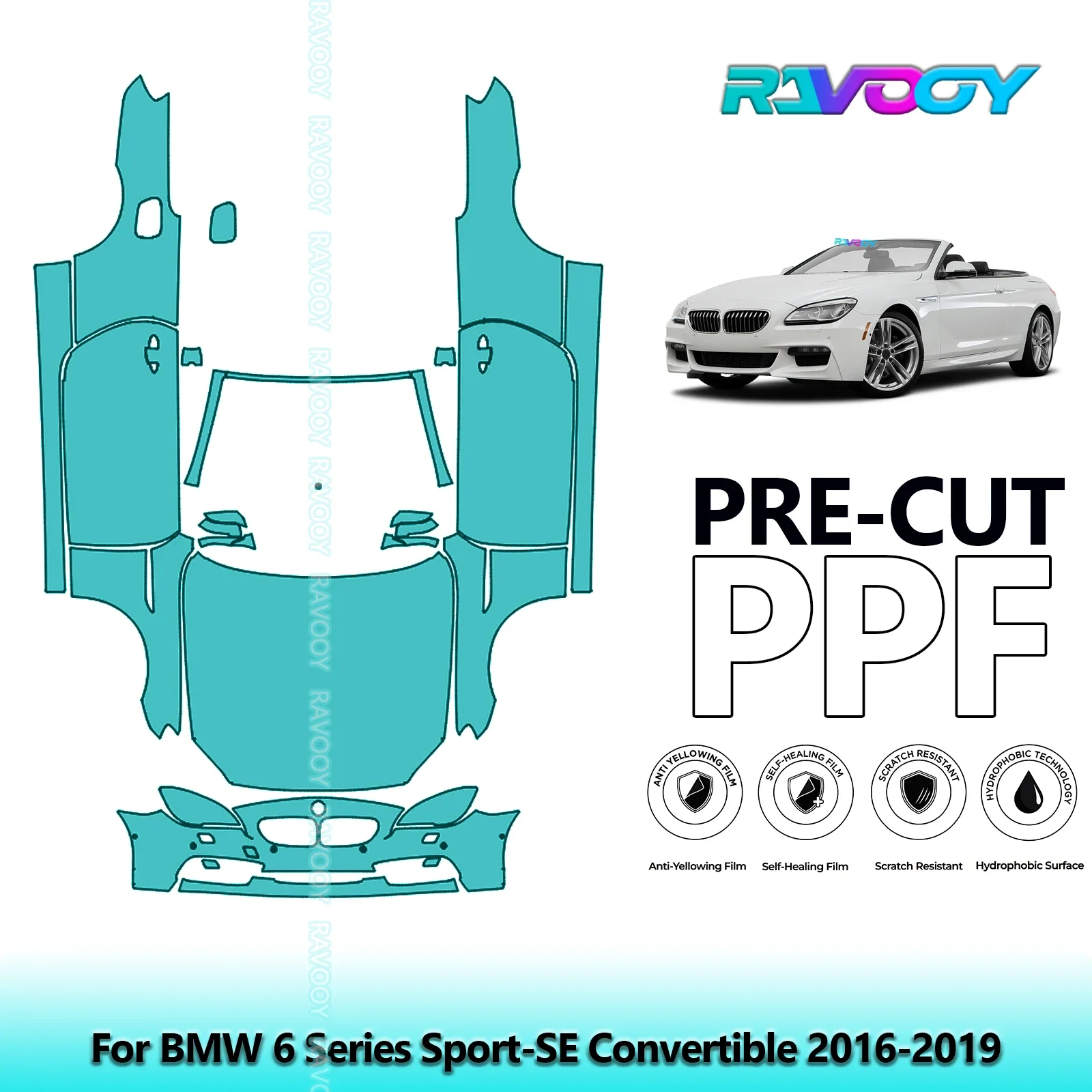 

8.5Mil Precut Paint Protection Film PPF Clear Bra Front Kit+Doors For BMW 6 Series Sport-SE Convertible 2016-2019