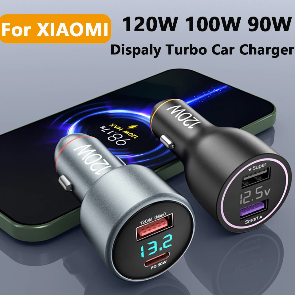 For Xiaomi Car Charger 120W 100W HyperCharge Super Fast Charging In Car Cargador Auto For Mi 17 15 14 13 12 Poco F8 X7 X6 Redmi