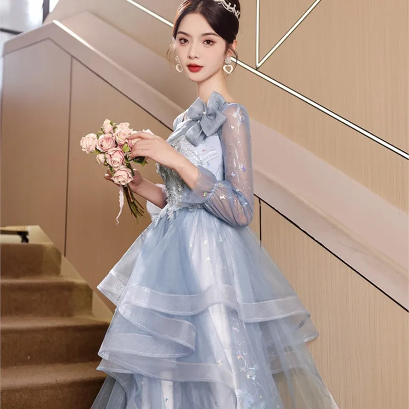 

Blue Dress New Light Luxury Minority Host Sense Banquet Temperament Art Exam Female