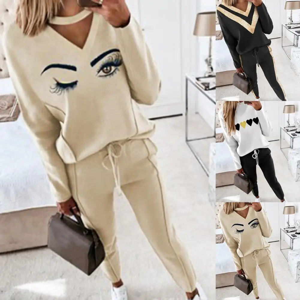 1 Set Sweatshirt Sweatpants Set Popular Loose Long Sleeve Pullover Pants Women Pullover Pants Set