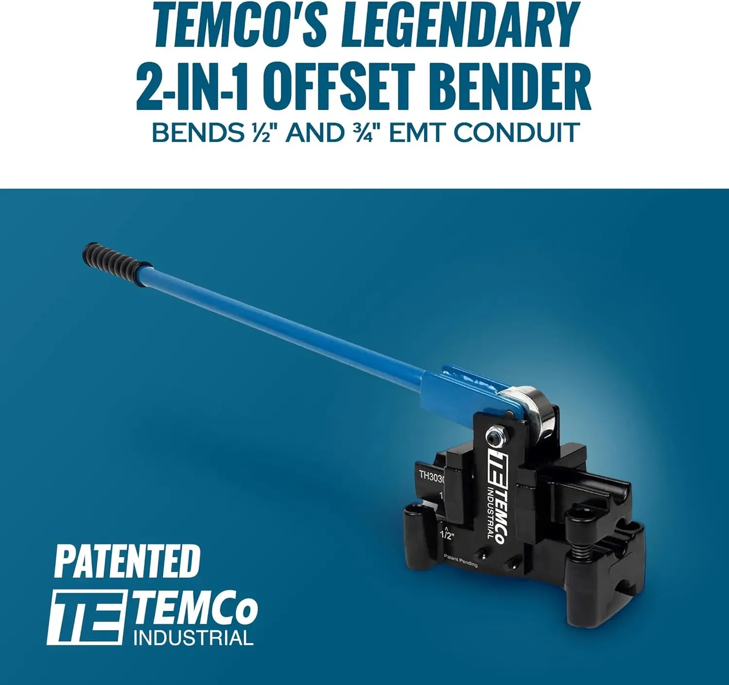 TEMCo-Dual Size Conduit Offset Bender, Dual Size, EMT, 2 em 1, ambos 1,2 em 1