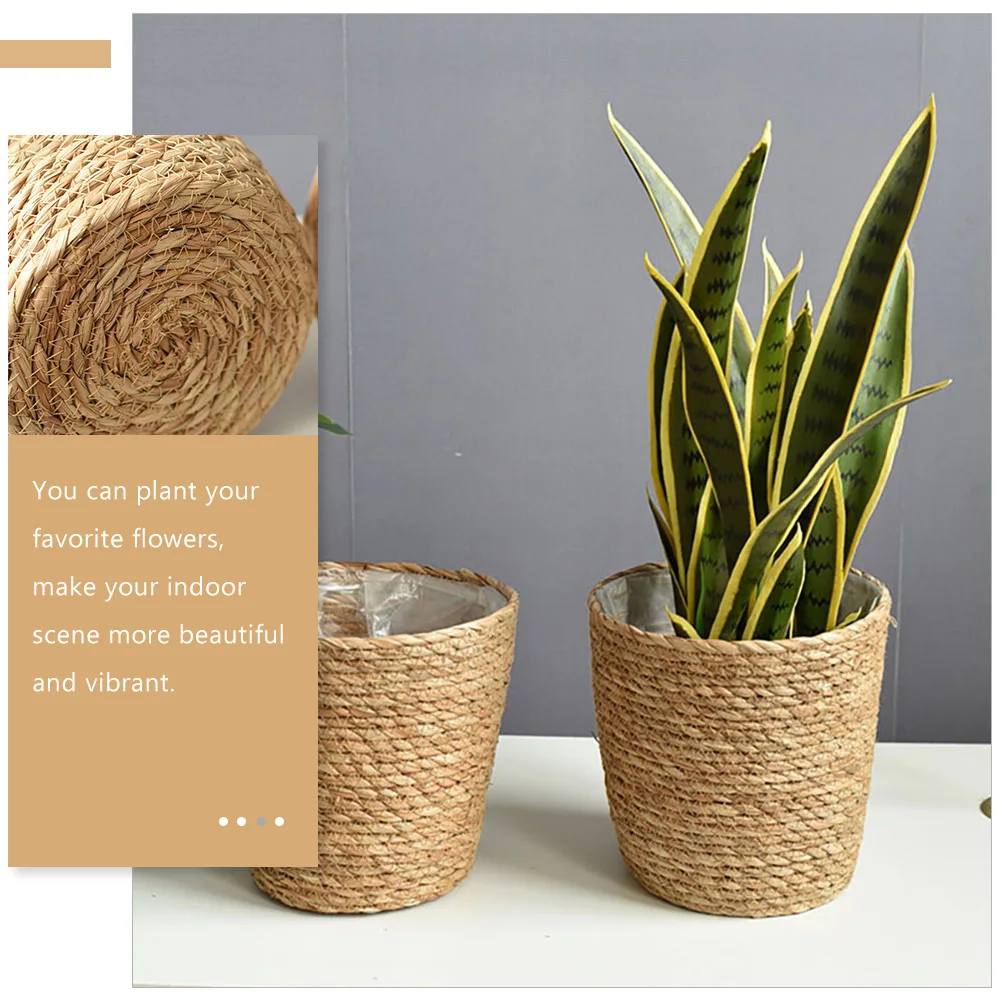 Woven Flower Pot Large Durable Plant Basket for Indoor Home Tree Planter Rustic Straw Weaving Storage Container