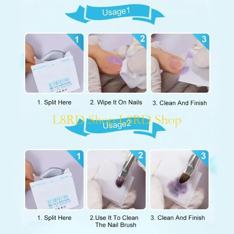 l8rd 100 แพ็คเล็บแบบพกพาเจลโปแลนด์ถอดแผ่นรองเช็ดทำความสะอาดเจลทาเล็บเล็บ