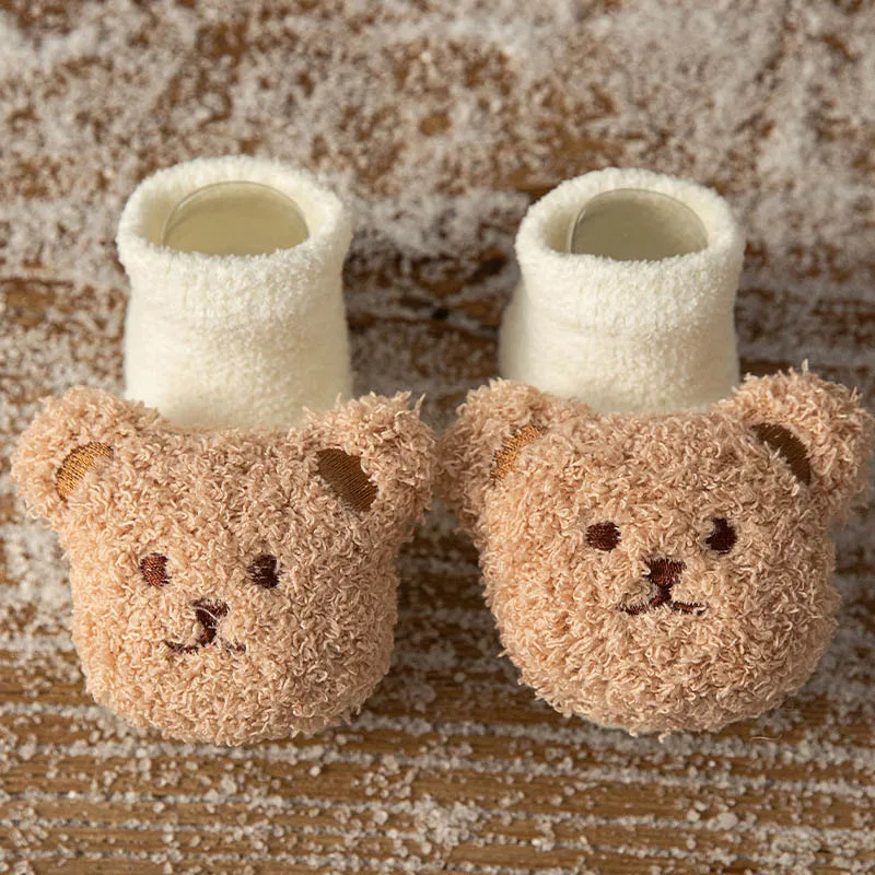 Cute Bear Baby Plush Socks 3D Doll Newborn Winter Warm Footwear Anti Slip Walking Floor Sock Cartoon Kids Clothes Accessories 양말