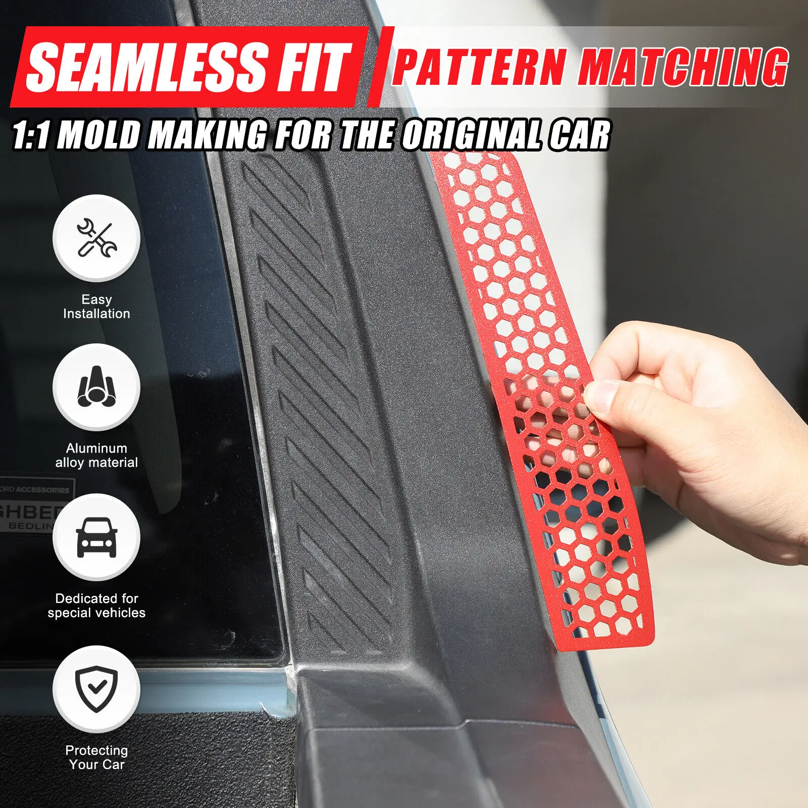 

Honeycomb Aluminum Alloy Rear Glass Both Side Slot Anti-Scratch Trim Kit For Ford Maverick Lariat 2022-24 Protection Accessories