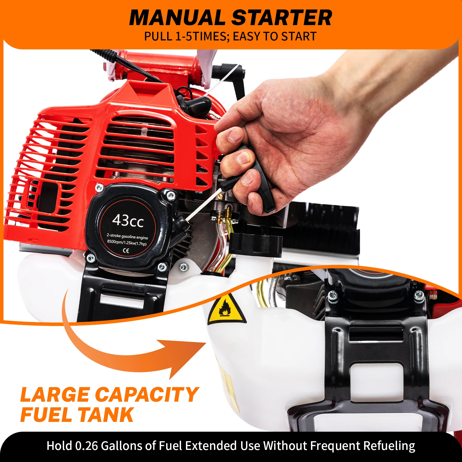 Hand Push Sweeper 43CC Artificial Turf Sweeping Brushes Rake For Grass 2-Stroke Gasoline Engine