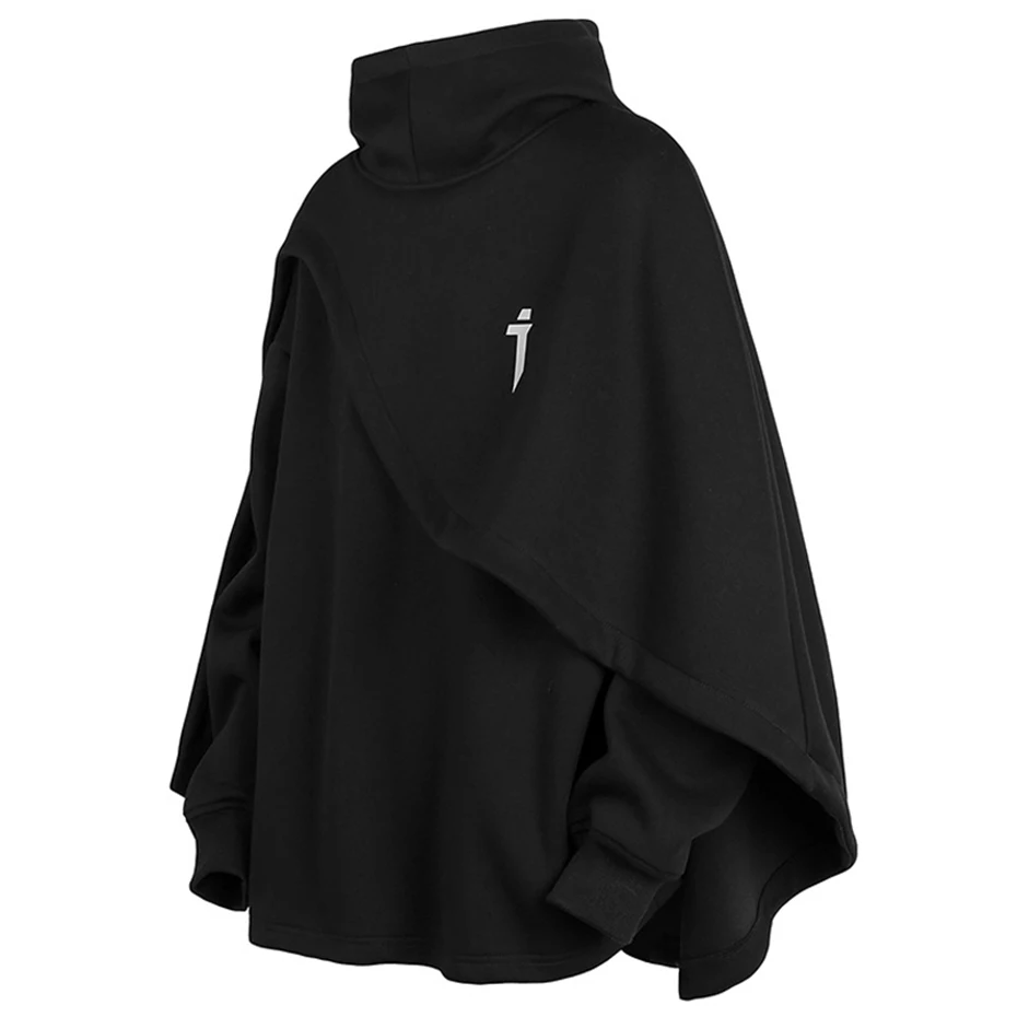 ARENS-Sudadera con capucha y cuello alto para hombre, ropa de calle de gran tamaño, color negro y gris oscuro, Unisex