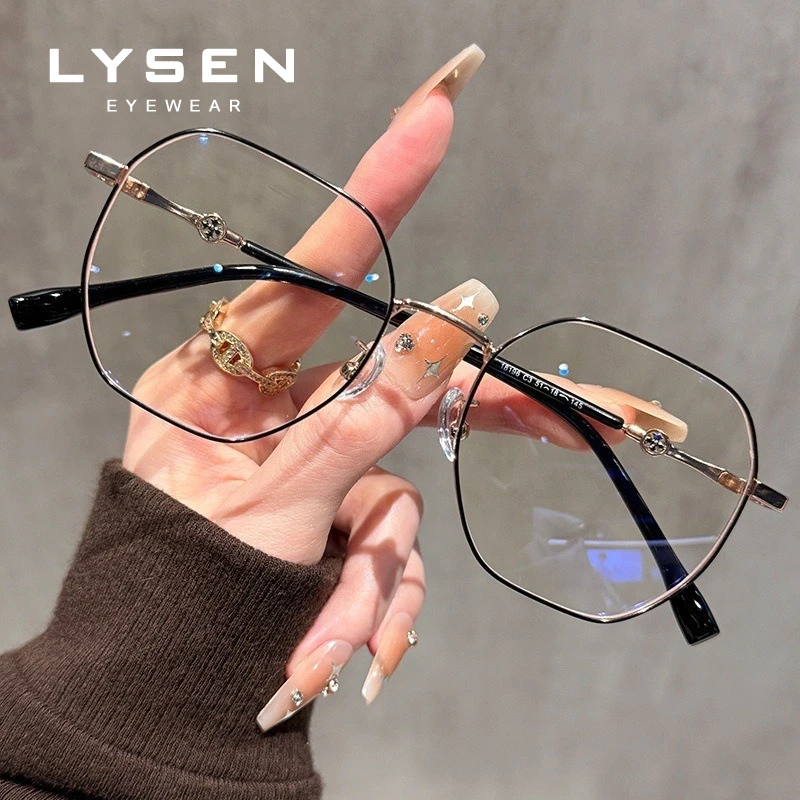 แว่นตาอ่านหนังสือ LYSEN Ultralight Polygonal สำหรับผู้หญิง ป้องกันแสงสีฟ้า ปรับแต่งได้สำหรับสายตาสั้น แว่นตาโปรเกรสซีฟ