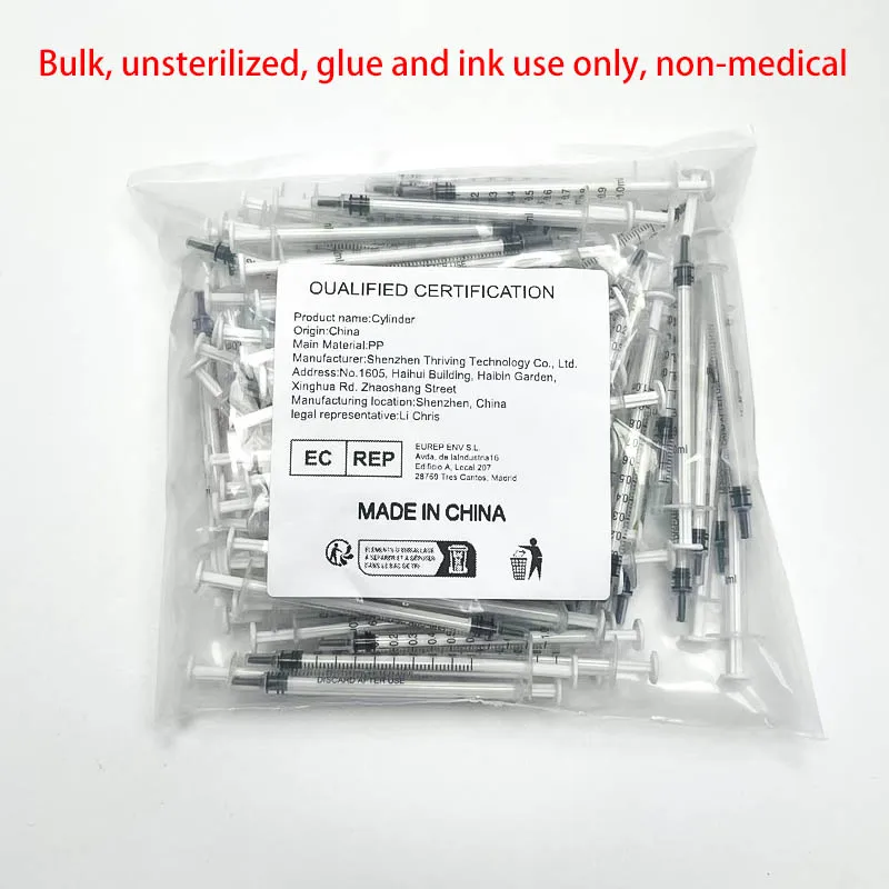 Wholesale Bulk, not sterilized Industrial 100pcs 1ml/cc Plastic Liquid Syringes with No Needle for Glue Dispensing, Labs