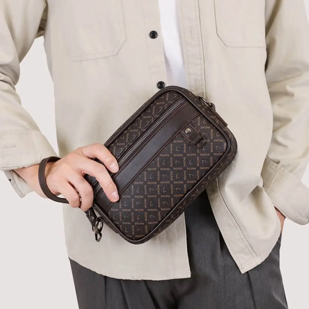 Business Printing Handbag Style Vintage Multi-Functional Crossbody Bag PU Leather Waist Strap Shoulder Bag Men