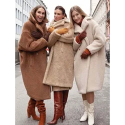 Women's Mid Length Faux Fur Coat One Button Loose Trench Coat Monochromatic Autumn and Winter