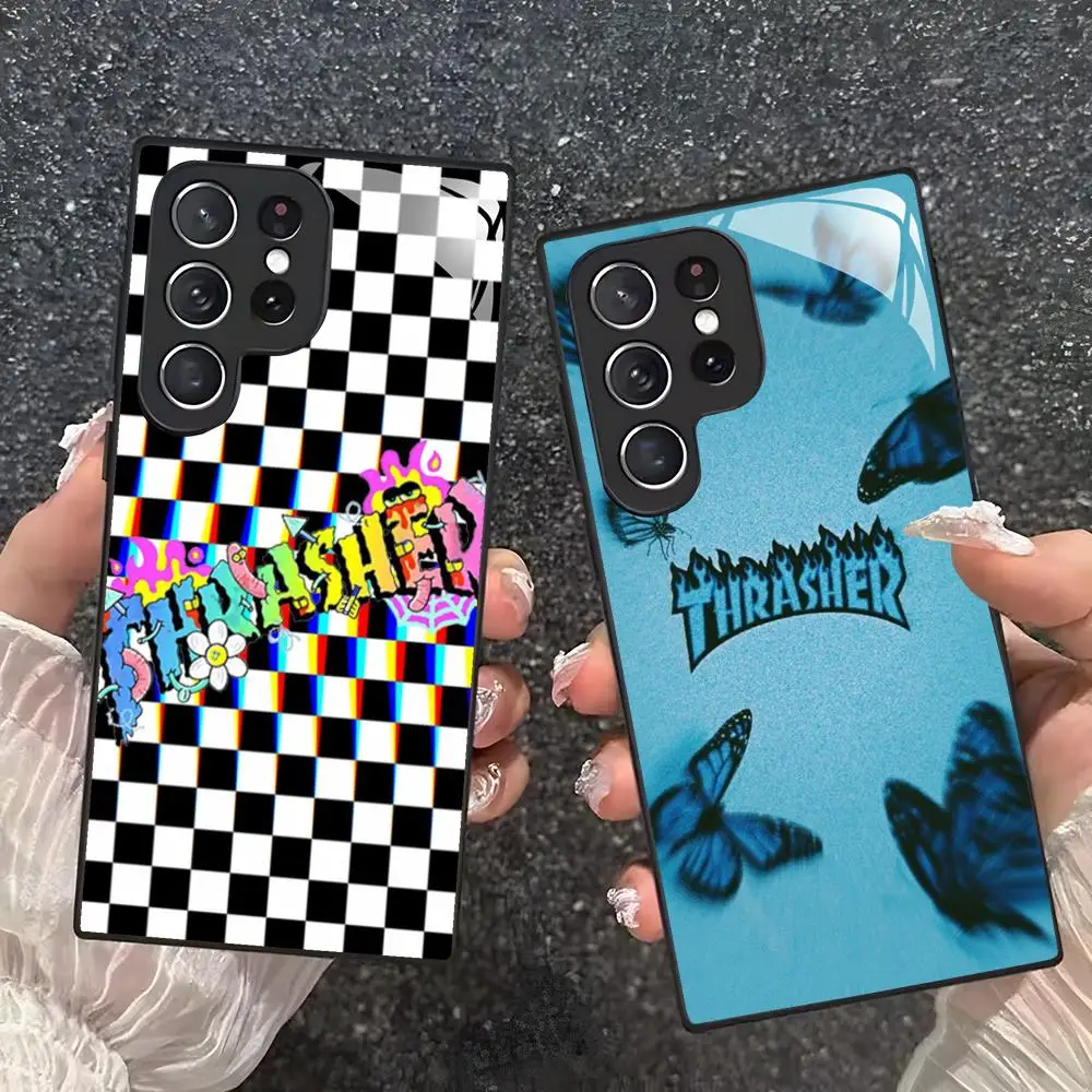 Funda de teléfono THRASHER para Samsung S26 S25 S24 S23 S22 S21 S20 Plus Ultra Note20, funda de vidrio templado
