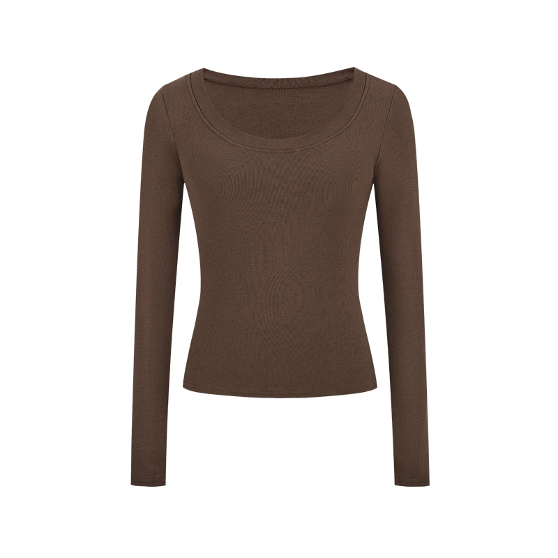 Afslanken ort Sve U-Ne T-shirt vrouwen Faion Herfst Nieuwe Sle Hoge Taille Ontwerp Lange Sve Base irt strakke Fit Top