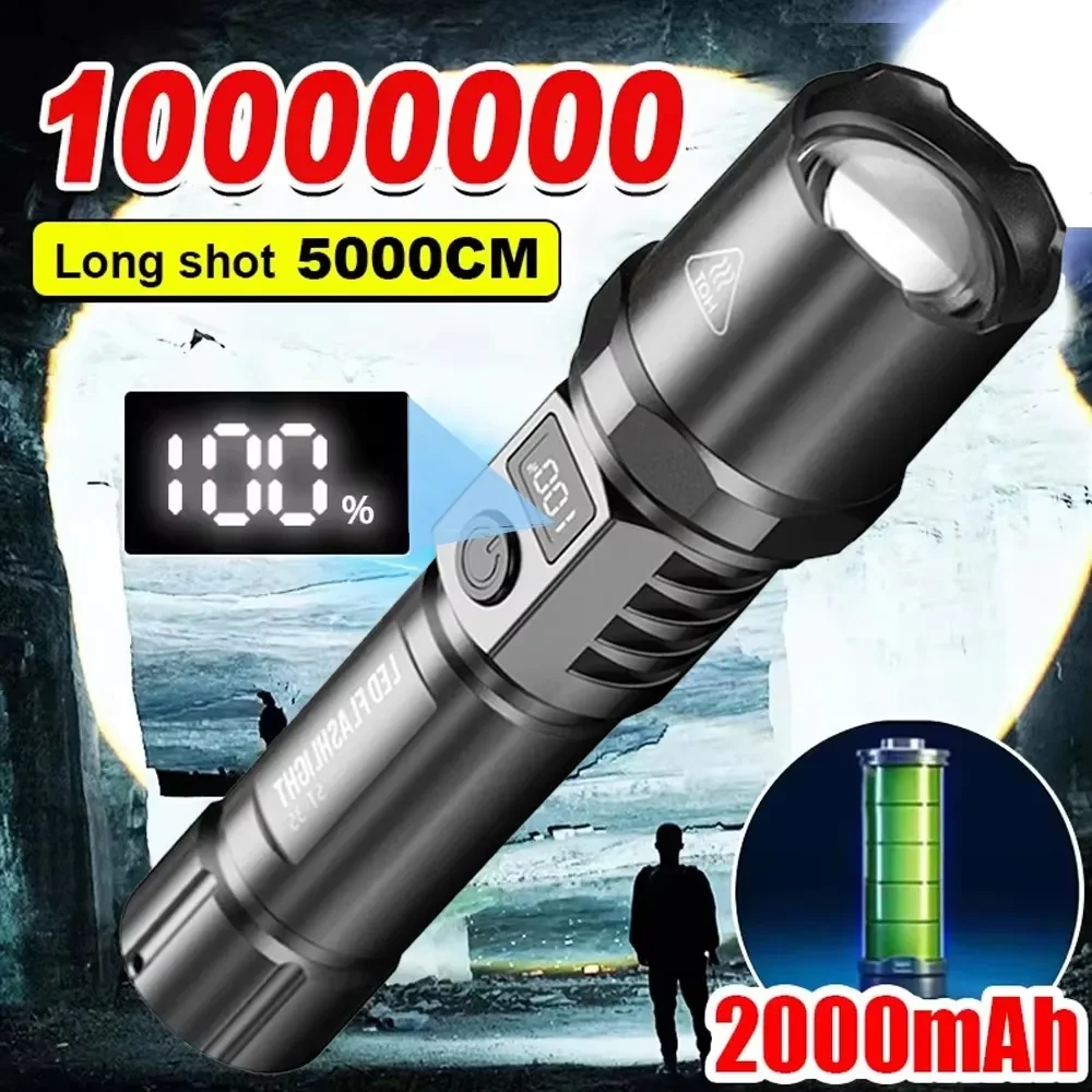 Super Bright LED Flashlight 3 Lighting Modes Built-in Battery Flashlights USB C Rechargeable Zoom Self Defensa Tactical Torch