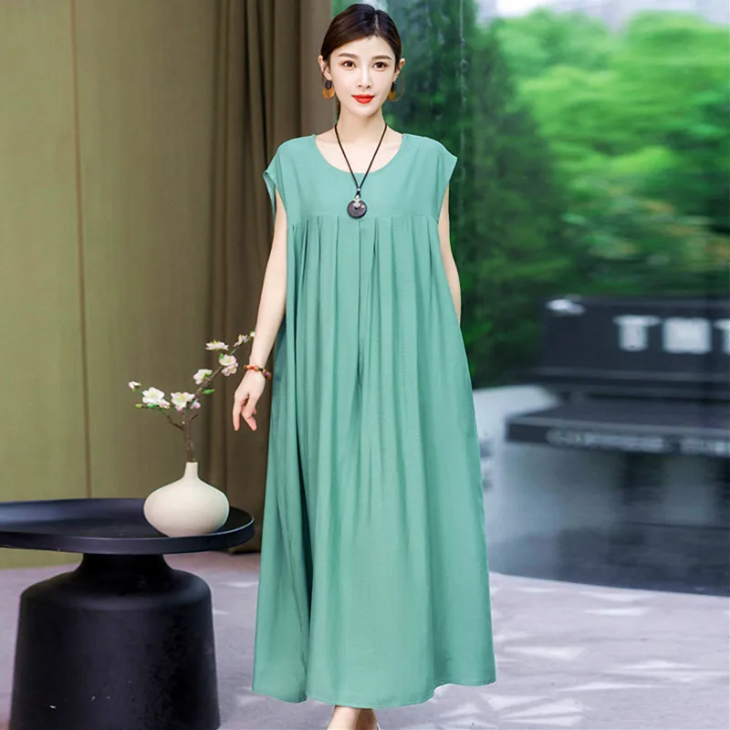 L-4XL Cotton Rayon Sleepwear Dress New Loose Summer Nightgowns For Women Plus Size Nightwear Ladies Nightshirt 100 Kg Wear