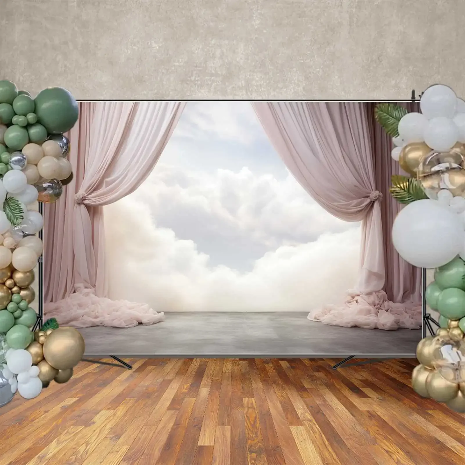 Moon. qg Hintergrund Hochzeit Vorhänge rosa Vorhang Dekorationen Foto Hintergrund Zement Bühne blaue Wolke Himmel Home Studio für Fotoshooting