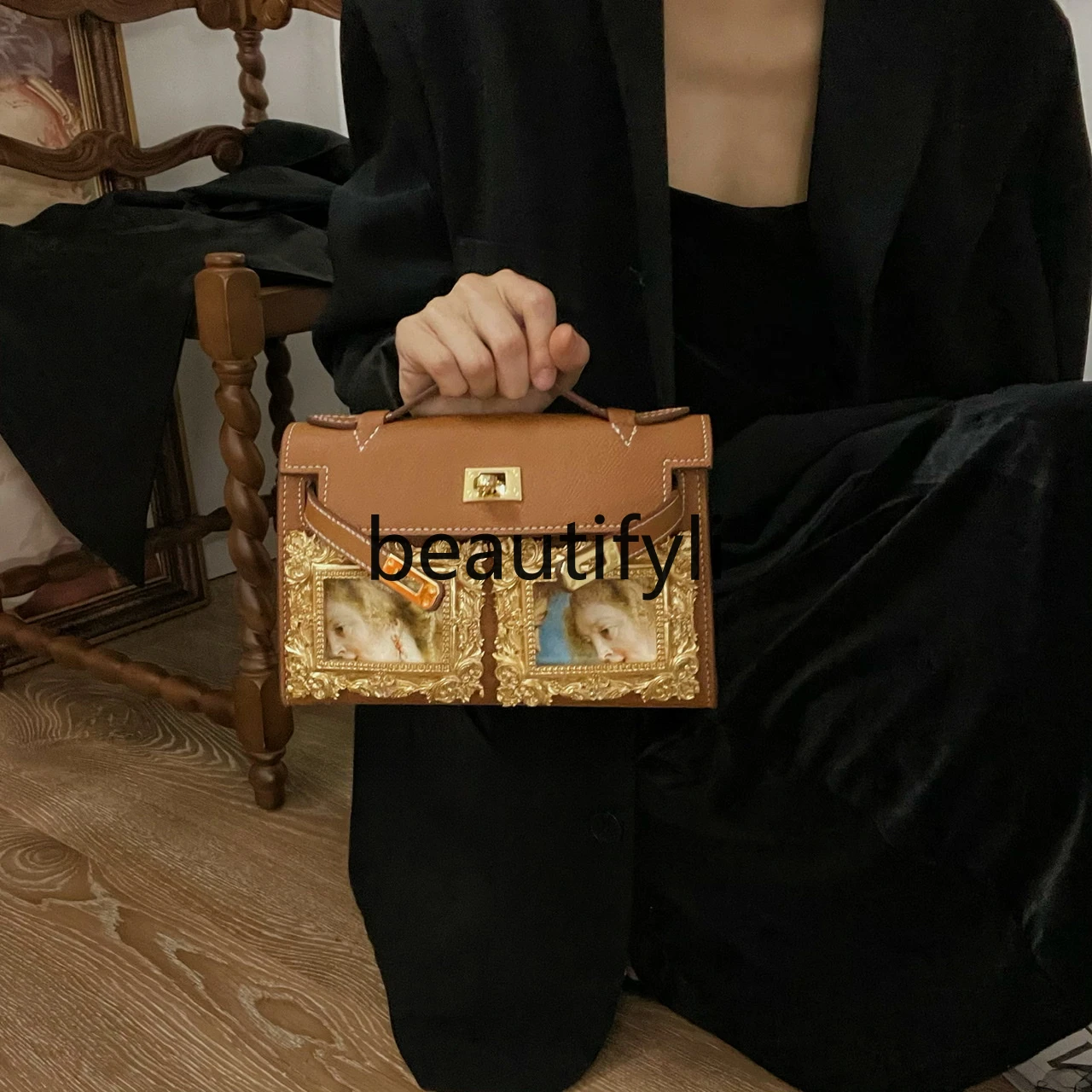 Niche design platinum bag art picture frame famous painting oil painting series dinner bag