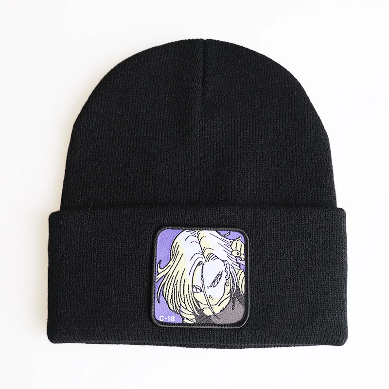 Anime dos desenhos animados dragon ball android 18 lazuli feminino masculino malha quente chapéus de inverno sólido hip-hop casual gorros com punho presentes