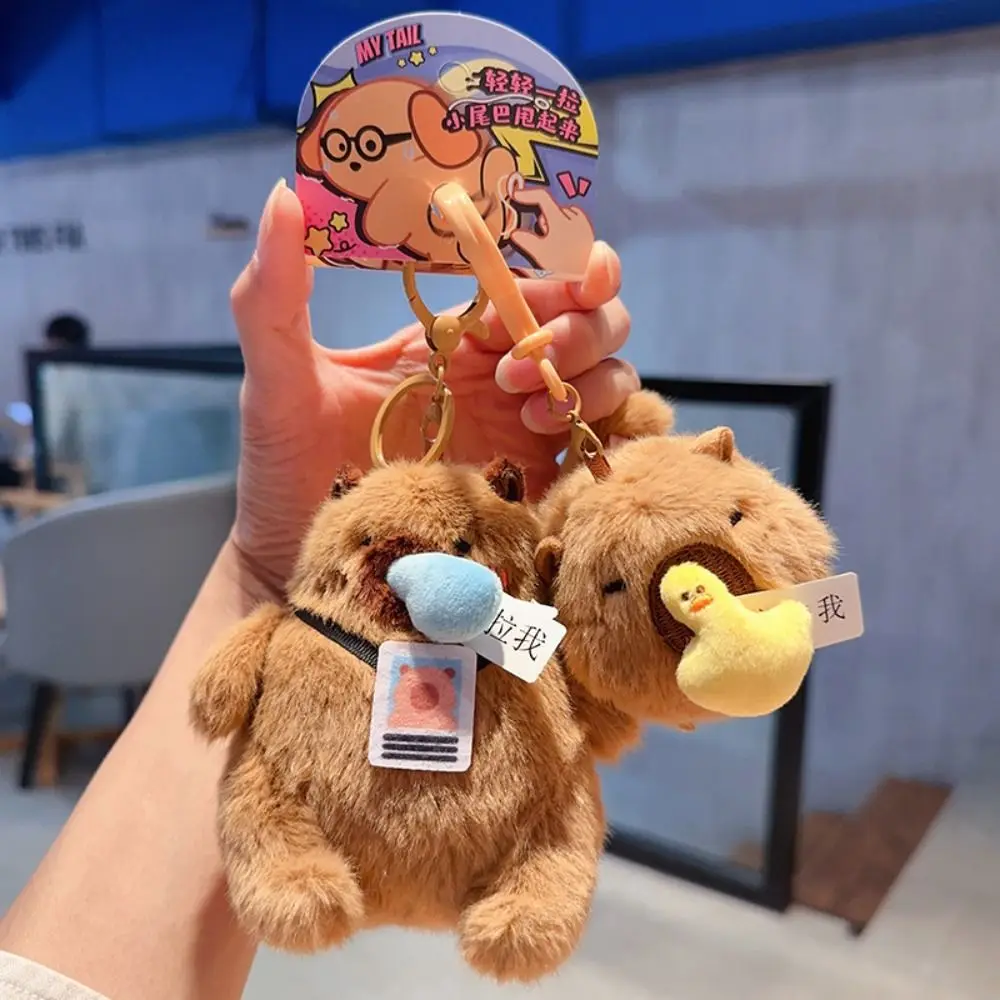 

Creative Cartoon Animal Plush Capybara Keychain Wag Tail Soft Bag Hanging Pendant Stuffed Fluffy Cute Car Key Ring Bag Pendant