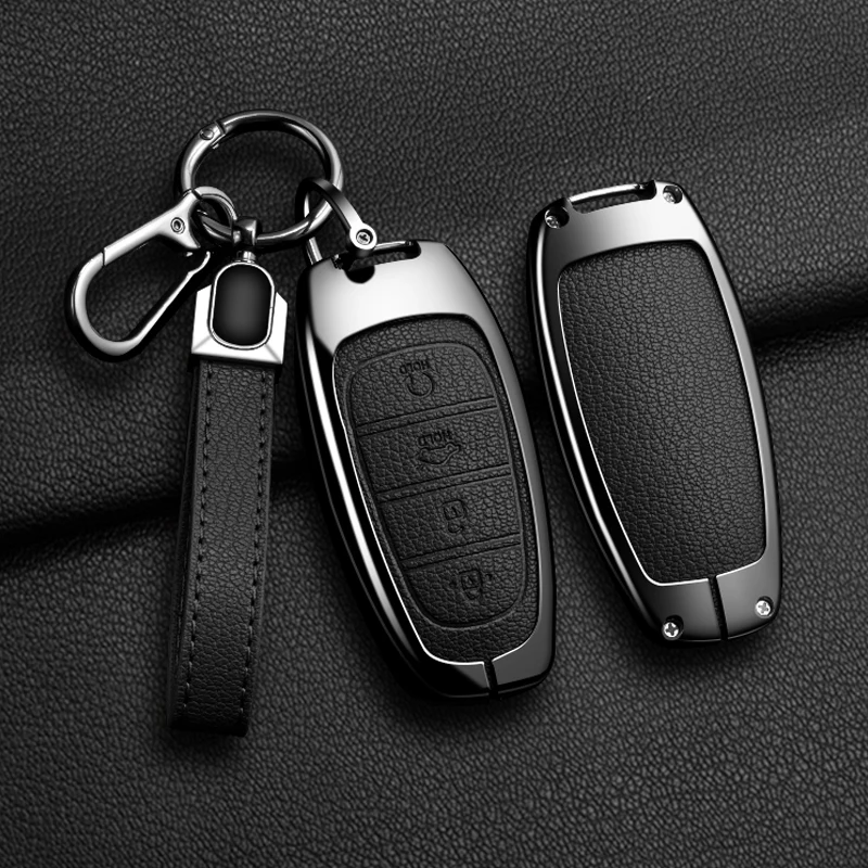 New Auto Alloy Car Key Case Cover Fob for Hyundai Solaris Sonata Hybrid NEXO NX4 New Grand Santa Fe Tucson 2020-2024 Accessories