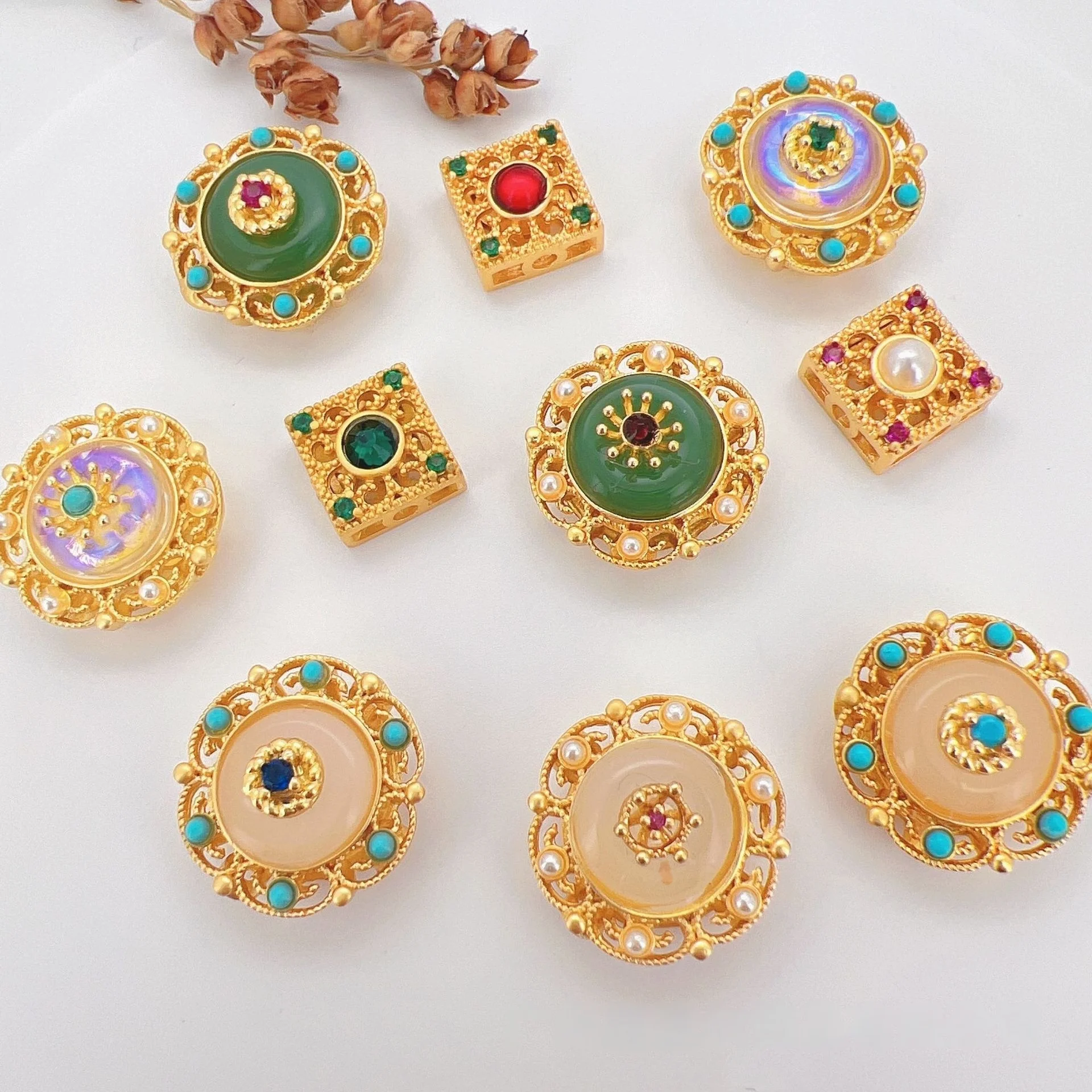 7pcs Copper Plated Sand Gold Zircon Multicolor Beaded Spacer Beads Women DIY Jewelry Making Bracelet Necklace Jewelry Accessorie