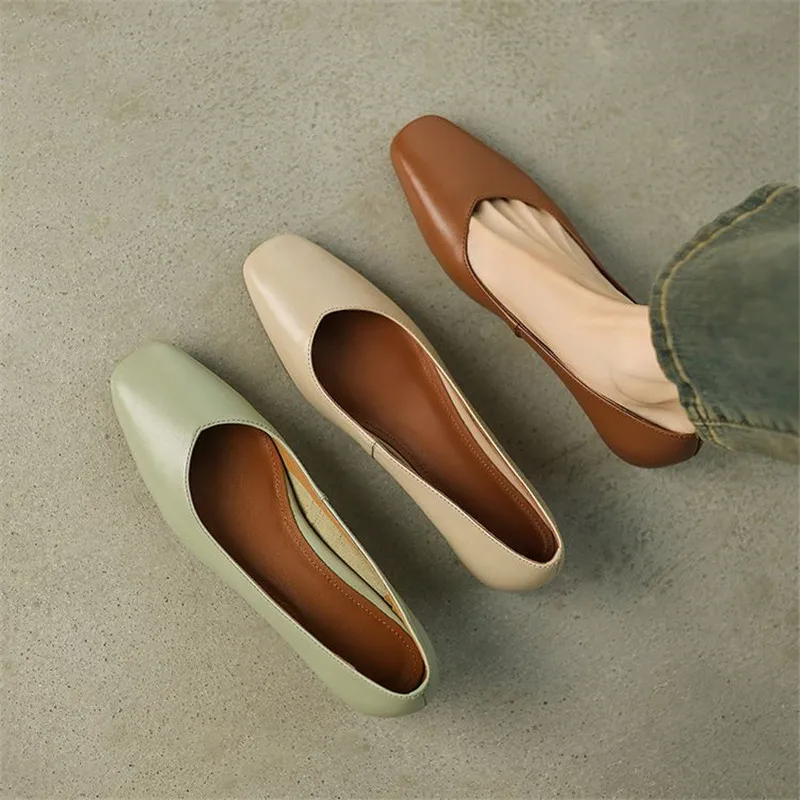 

2025 Spring/summer Shallow Mouth Square Toe Loafers Shoes for Women Cow Leather Woman Shoes Fashion Concise Low Heel Women Pumps