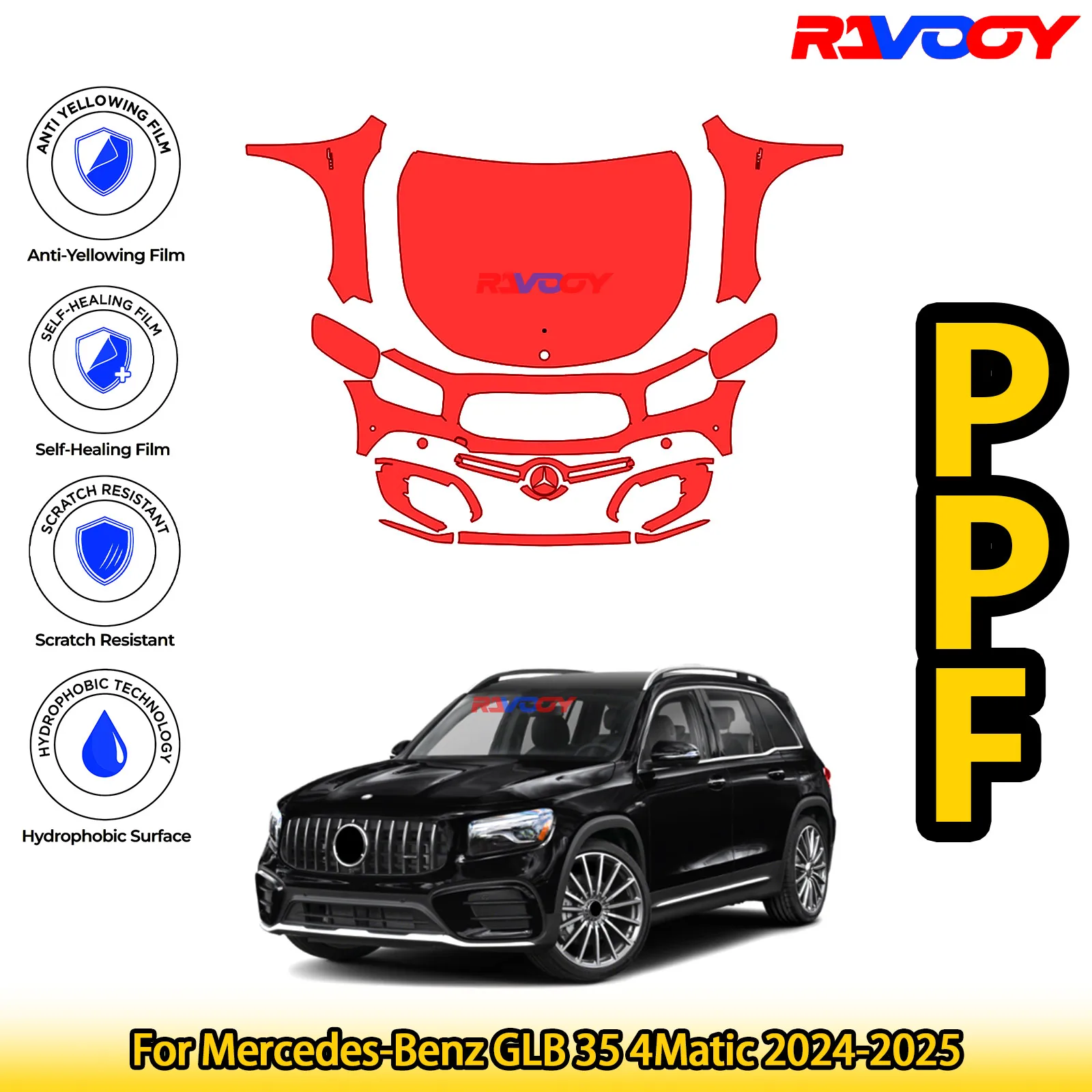 

For Mercedes-Benz GLB 35 4Matic 2024-2025 Glossy Matte Black Precut front PPF Kit Paint Protection Film