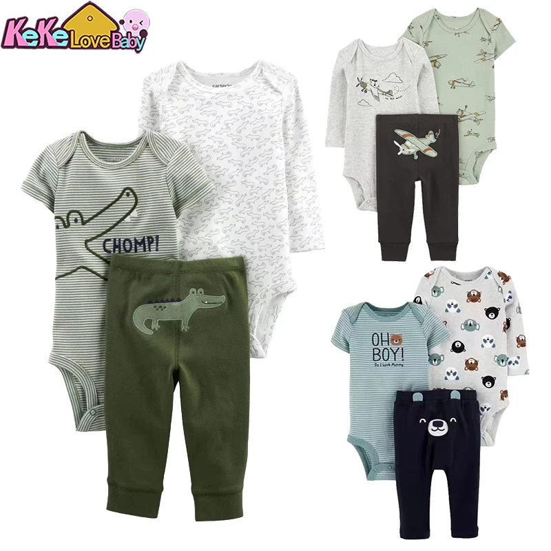 Spring Baby Boy Clothes Autumn Cartoon Infant Outfit Cotton Bodysuit Top Pants Animal 3Pcs Kids Toddler Clothing Set 6-24 Months