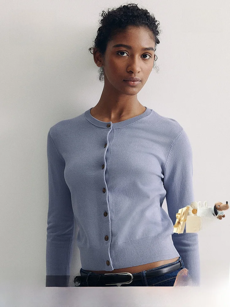 

H&M Women's Red Knitted Cardigan ort Thin Sle Autumn New Arrival Commute Sle Slim Fit Long Sve round Ne Button down