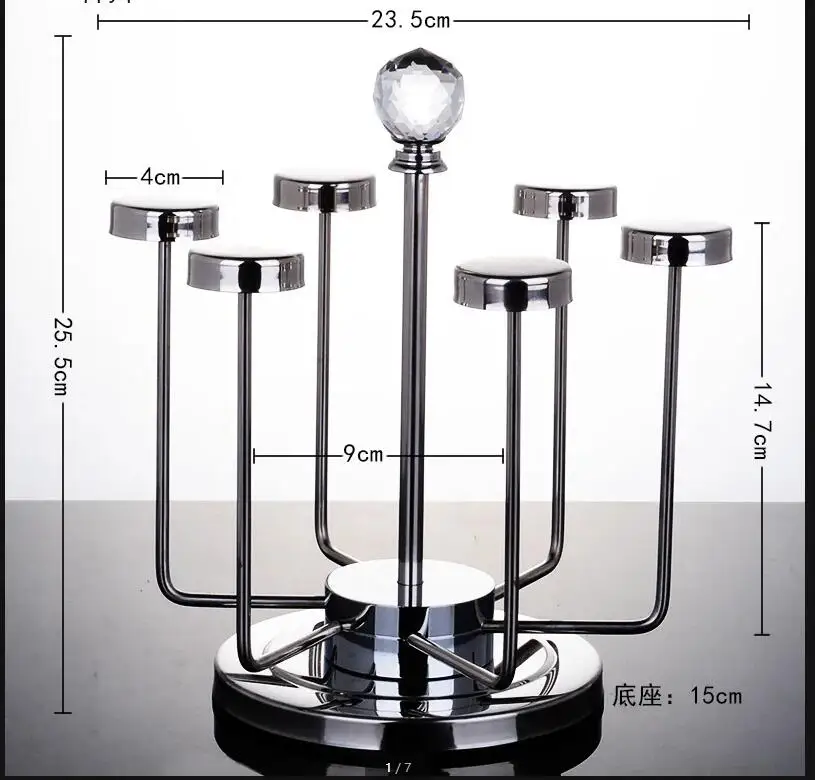 Stainless Steel Cup Holder Glass Set Water 6 Piece Drain Rack Upside Down Rotatable Metal Teacup