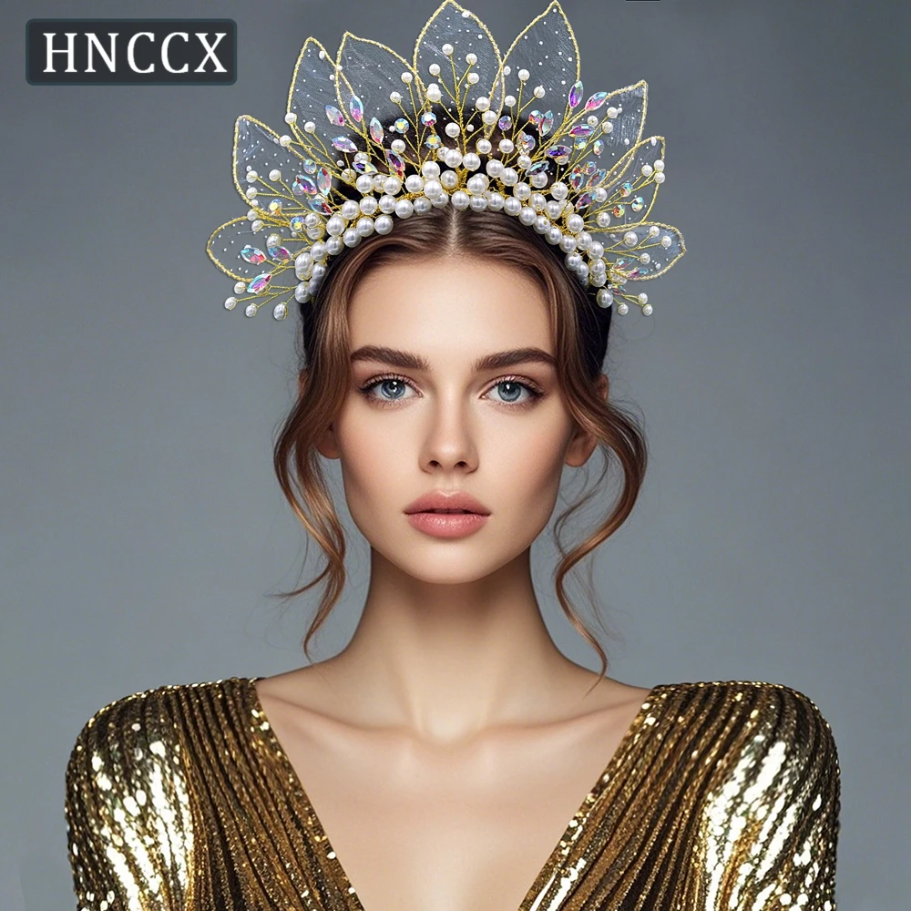 HNCCX Bridal Hair Accessories Fashion White Pearl Hair Hoop Bride Crystal AB Headband Women Hair Decoration For Wedding CP670