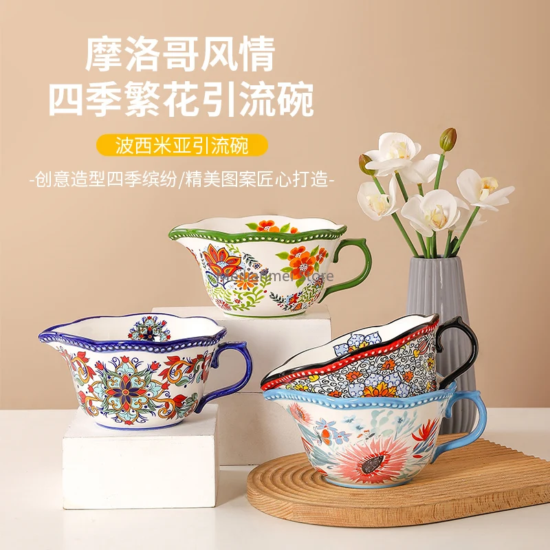 Ceramic egg beating bowl tip mouth drainage cup large pouring pot creative cream salad bowl mixing bowls special bowl for baking