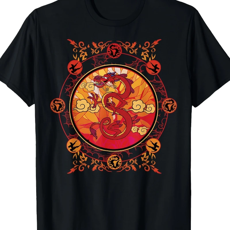 Camiseta con estampado de Dragon Musa "Mulan" de Disney para hombre, diseño de arte tradicional chino, patrones de dragón y símbolos del zodiaco, verano