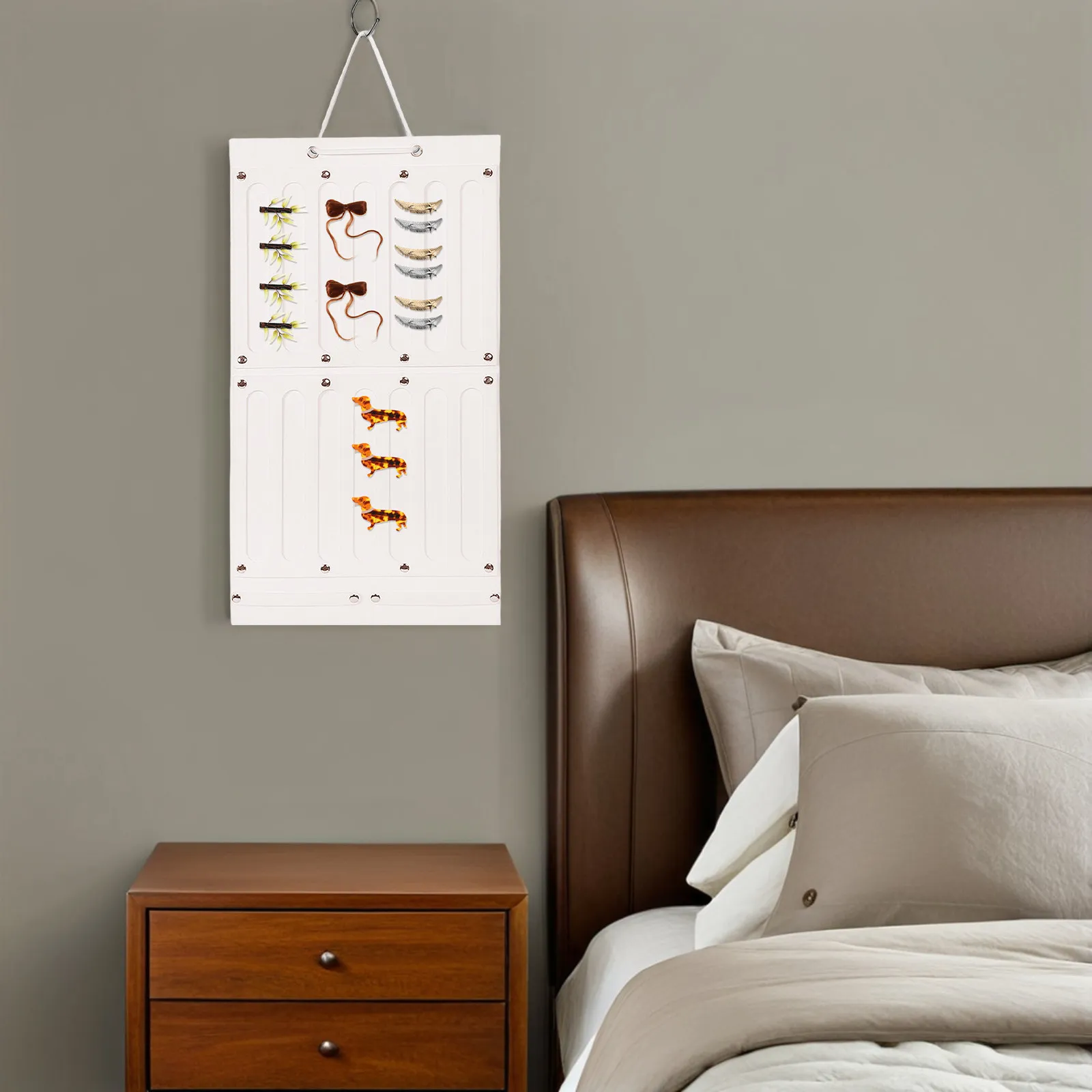 

Hanging Jewelry Storage Bag Felt Wall Mounted Organizer for Earrings Necklaces Hair Clips Headbands Hair Hoops Beige