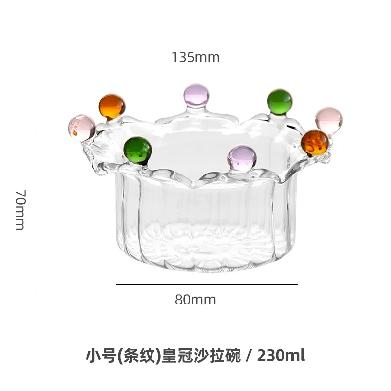 Creative Crown Glass Bowl Fruit Plate Dish Snack Candy Cake Bowl Ice Cream Cup Dessert Large Capacity Clear Glass