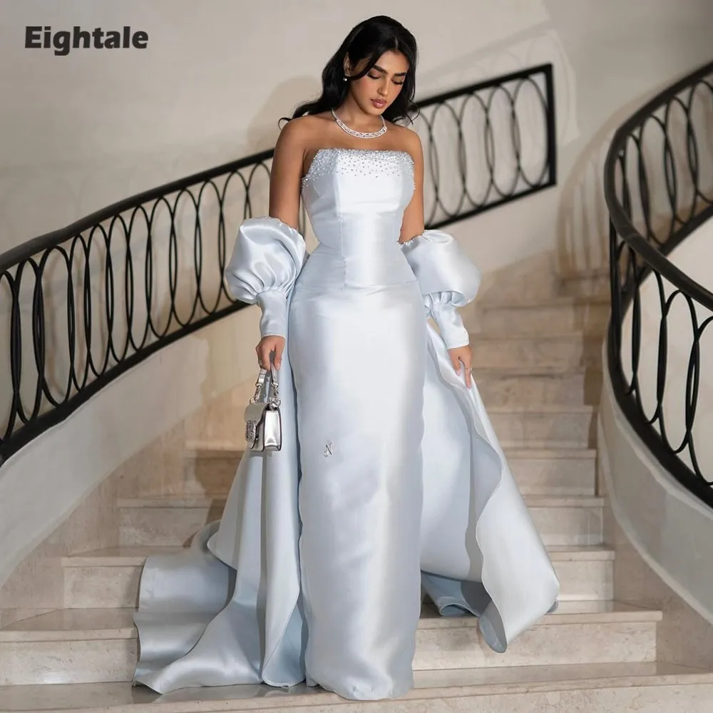 فستان سهرة عربي Eightale بدون حمالات مخصص للحفلات الراقصة من الساتان حورية البحر أزرق فاتح مطرز لحفلات الزفاف فيستدوس دي غالا