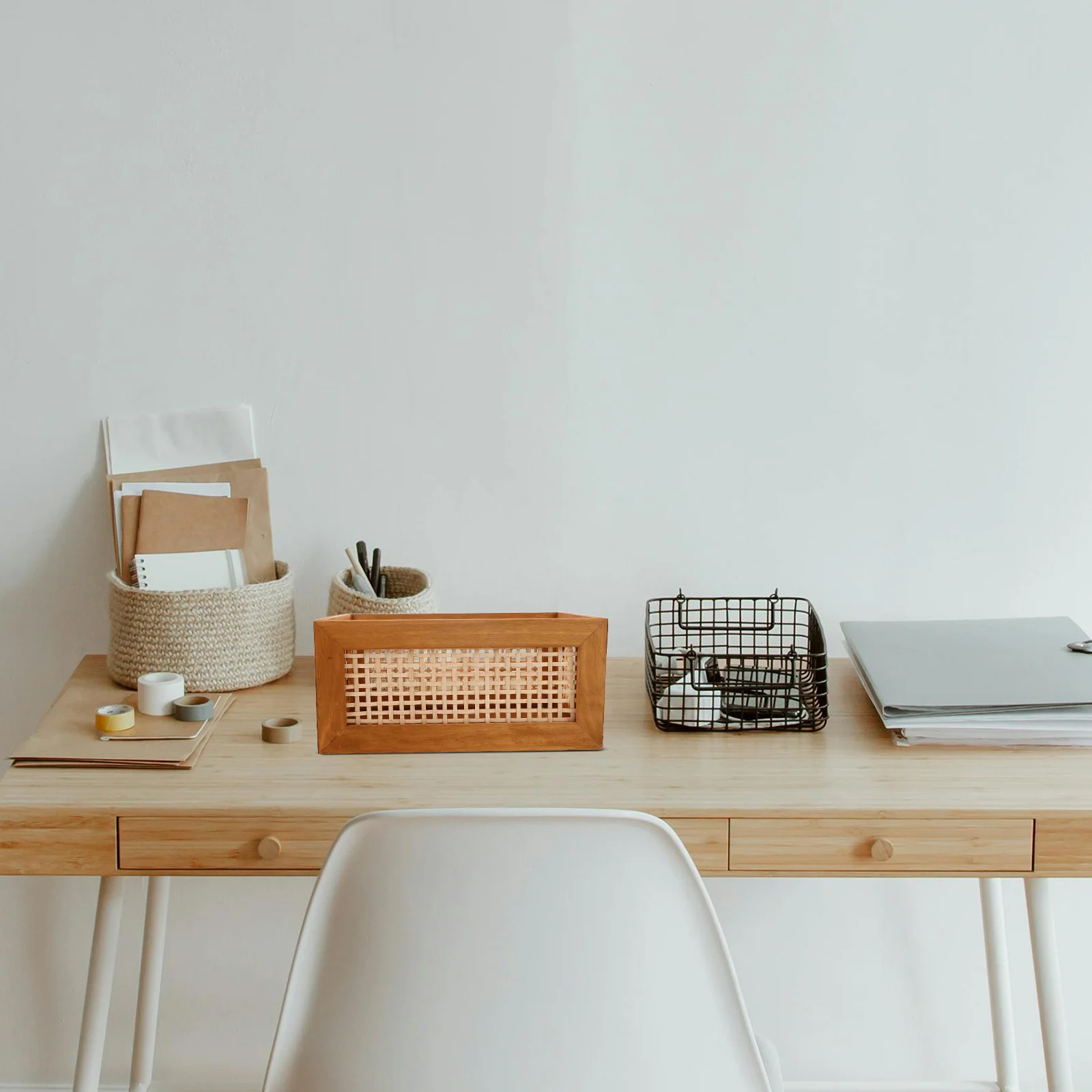 

Vintage Storage Basket Rustic Wood Crate Bamboo Woven Rectangular Bin For Shelf Kitchen Pantry Desktop Book Snack