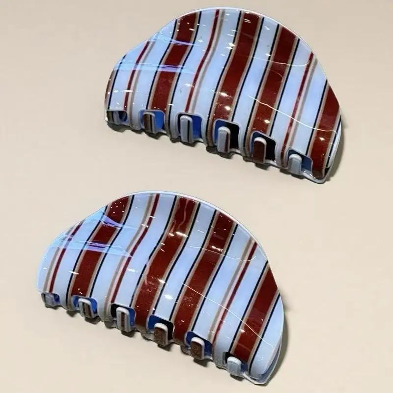 

NEW Blue Coffee Color Stripe Hair Claw Classic Casual Style Hair Claw Clips Acrylic Hair Accessories for Women Girls