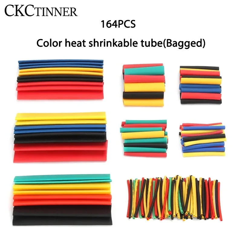 164pcs /lot Heat Shrink Tube Polyolefin Shrinking Assorted Tube Electrical Wire Cable Insulated Sleeving Tubing Set 8 Sizes 2:1