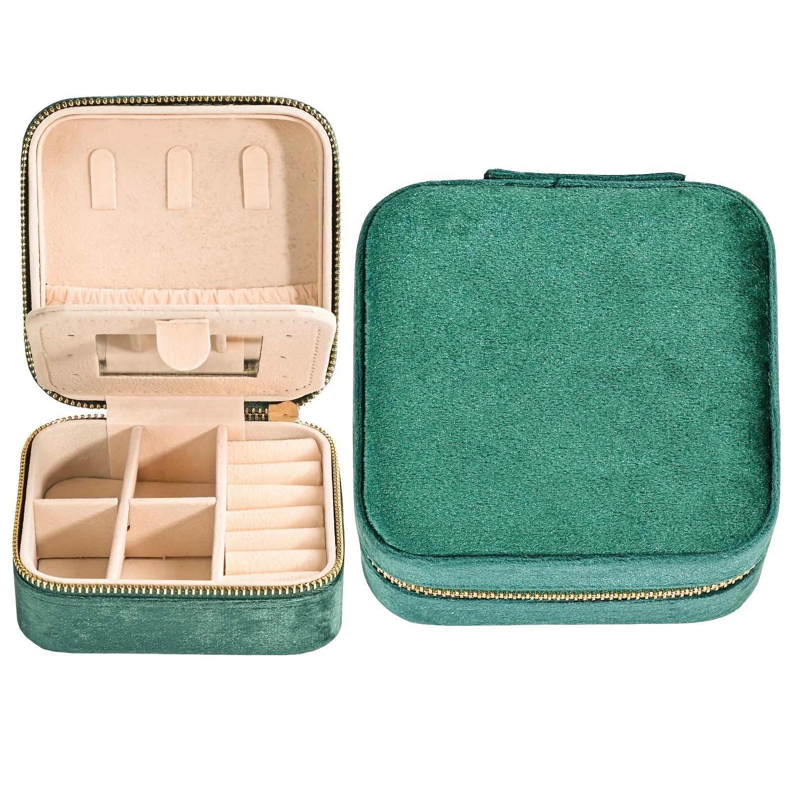 Caixa de armazenamento de jóias de viagem de veludo com espelho, caixa de jóias de viagem pequena caixa de jóias feminina, caixa de armazenamento de brincos com espelho