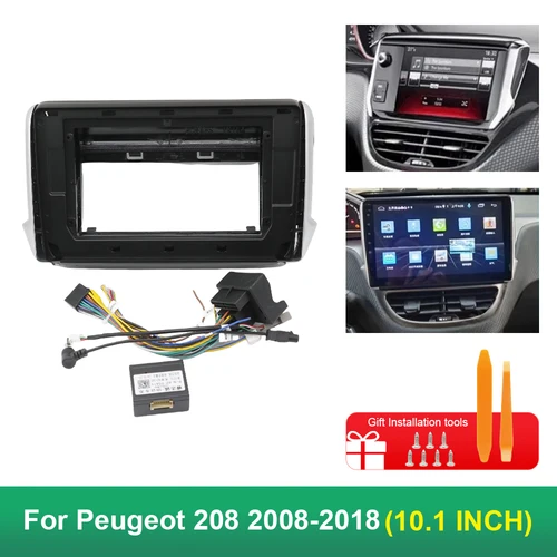 Para PEUGEOT 208 2008 -2017(10,1 pulgadas) fascias de Radio de coche Android GPS reproductor estéreo MP5 2 Din unidad principal Panel marco de tablero instalación