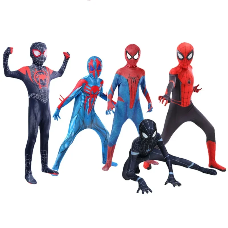 New Miles Morales Far From Home Spiderman Cosplay Costume 3D Style Zentai Superhero Bodysuit Spandex Suit for Kids