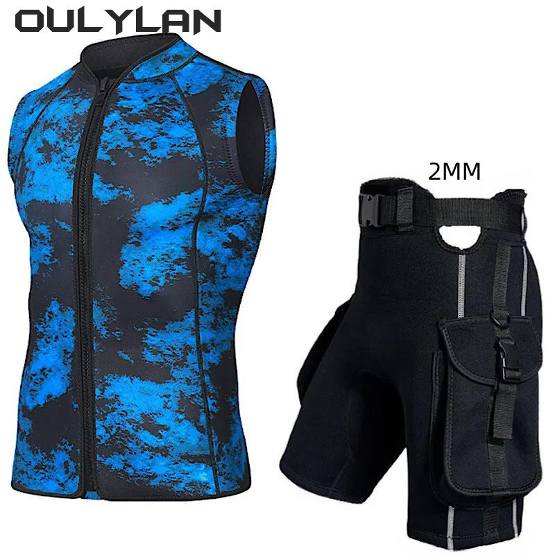 Oulylan 3mm Neoprene Sleeveless Wetsuit Vest Vest With Dive Pocket Shorts Freediving SnorkelingSurfing Set Gear Top 2MM Pants