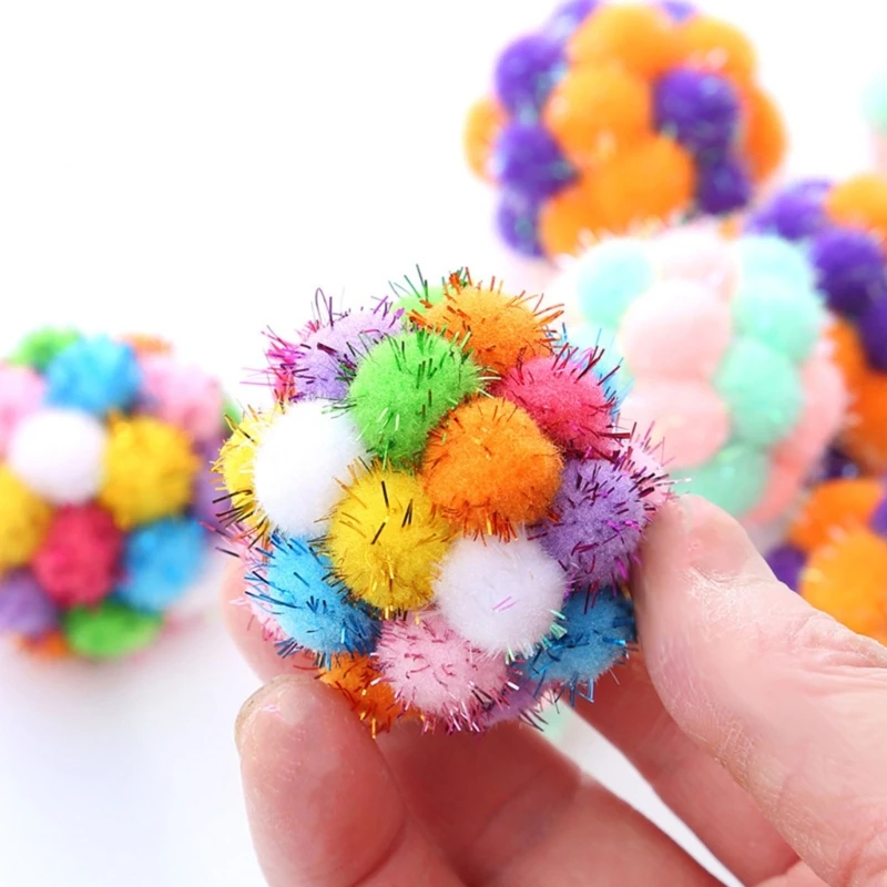 PomPoms with Bells- Cats Toy Cats Toy Balls Soft Colorful Pom Balls
