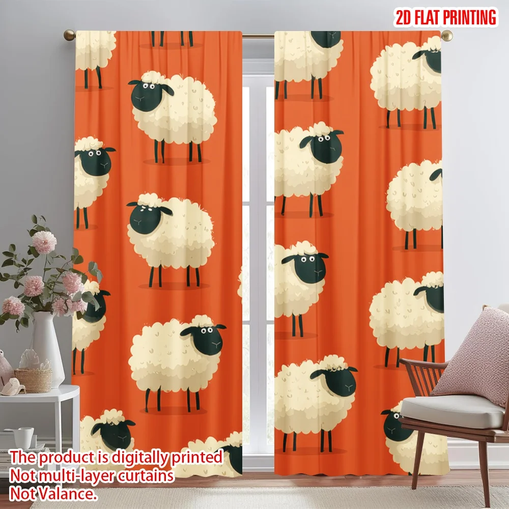 

2D flat printing 2pcs Window Curtains Cute Cartoon Sheep Digital Printed Polyester Drapes Seasonal Party & Holiday Decor Perfect
